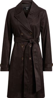 Tahari ASL Faux Suede Trench Coat