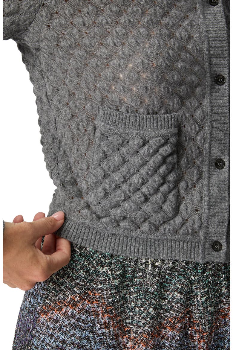 Cashmere Cardigan With Lace Motif, Alternate, color, Grey