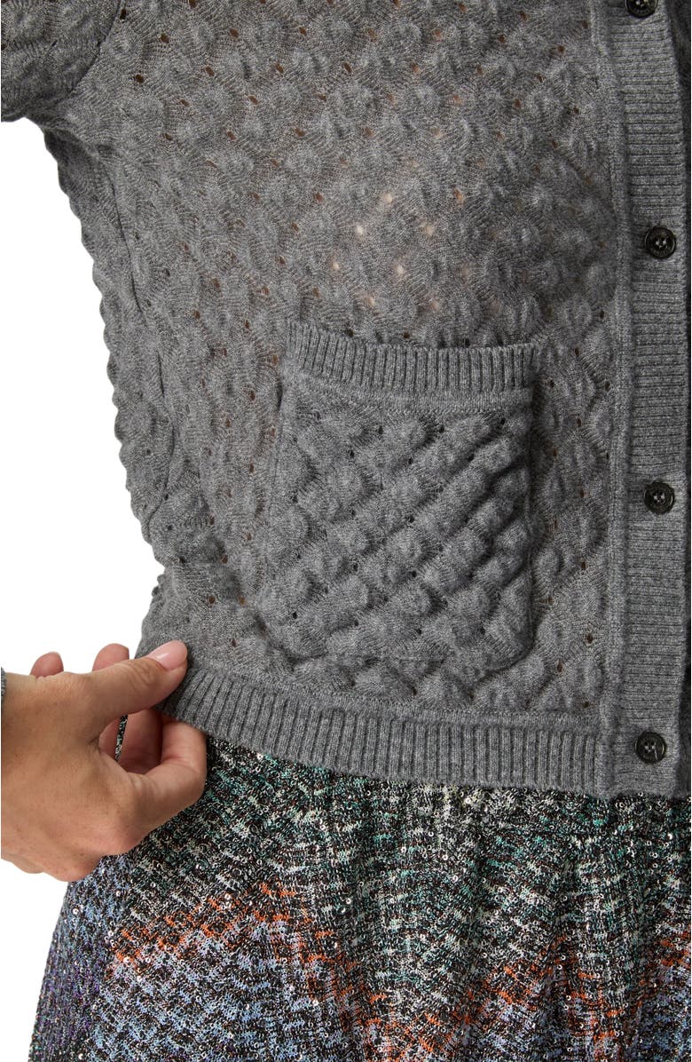 Missoni Cashmere Cardigan With Lace Pattern, Alternate, color, Grey