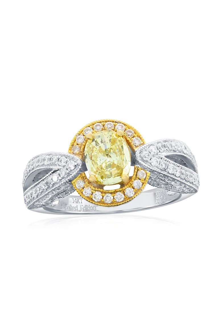 14K White & Yellow Gold 0.64ct Yellow Diamond & 1.00cttw Diamond Ring, Main, color, Yellow