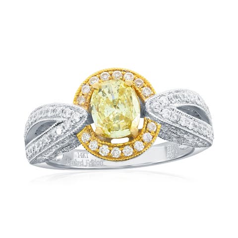 14K White & Yellow Gold 0.64ct Yellow Diamond & 1.00cttw Diamond Ring