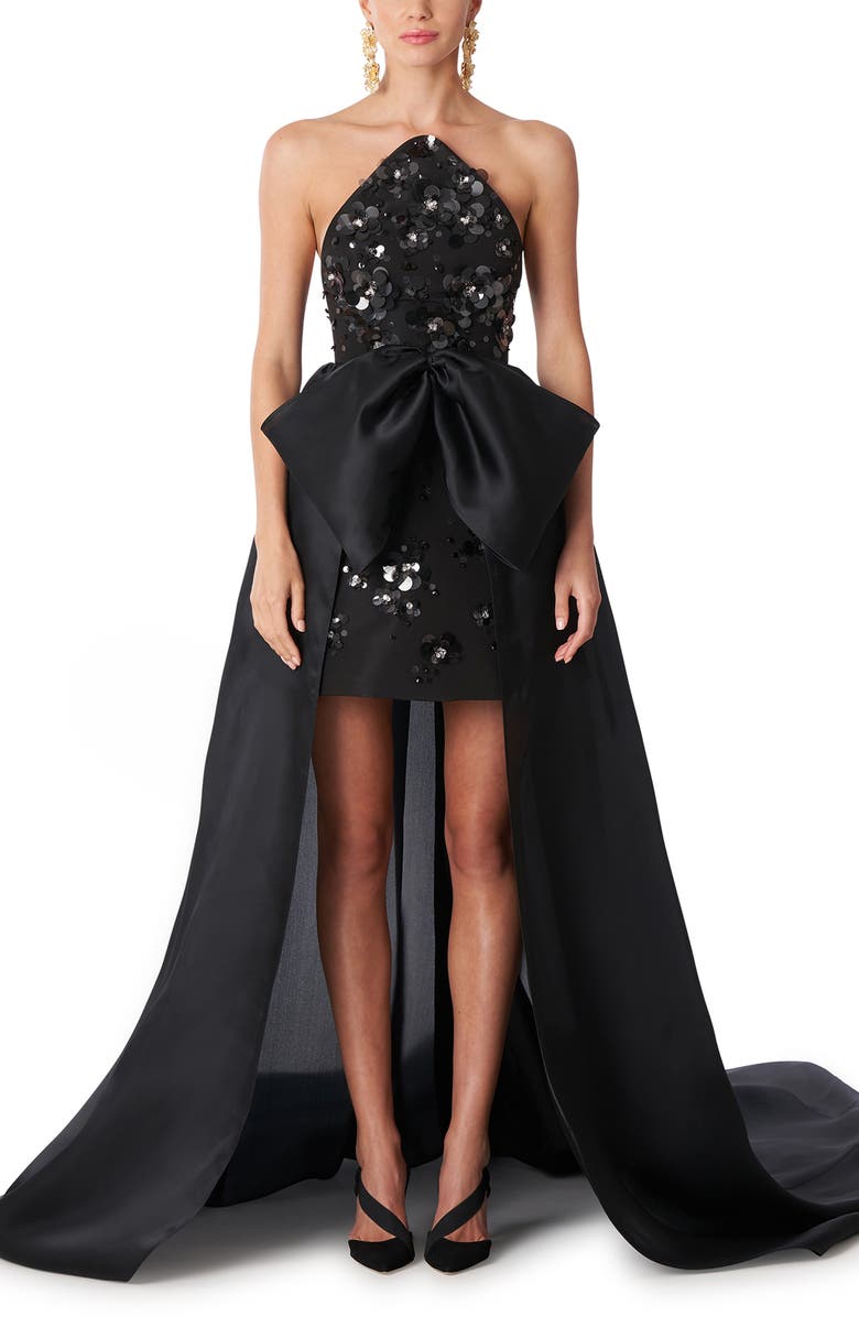 Carolina Herrera Strapless Bow Detail Silk Dress with Removable Train, Main, color,