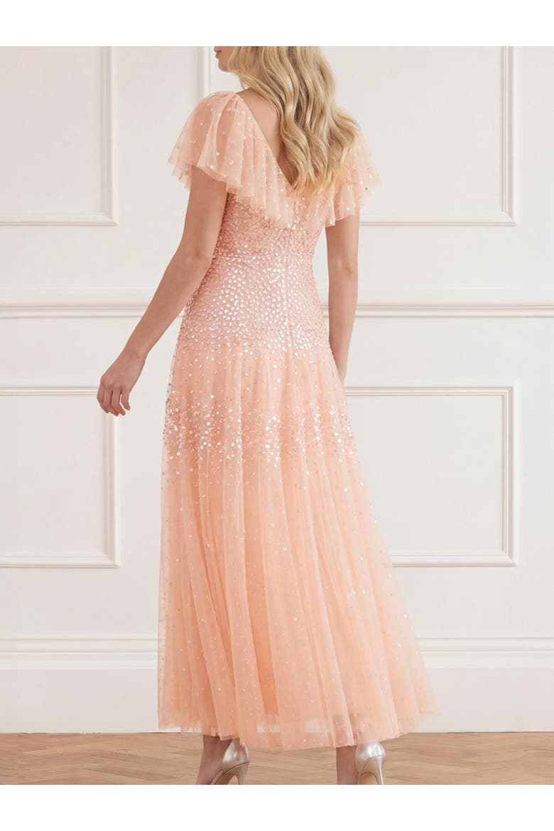 Sunrise Sequin V-neck Ankle Gown, Alternate, color, Apricot Blush