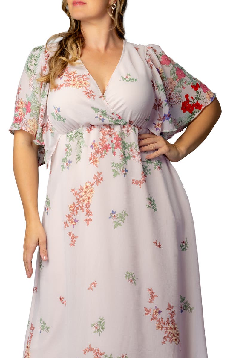 Kiyonna Catalina Border Print Cocktail Dress, Alternate, color, Cottage Garden Border