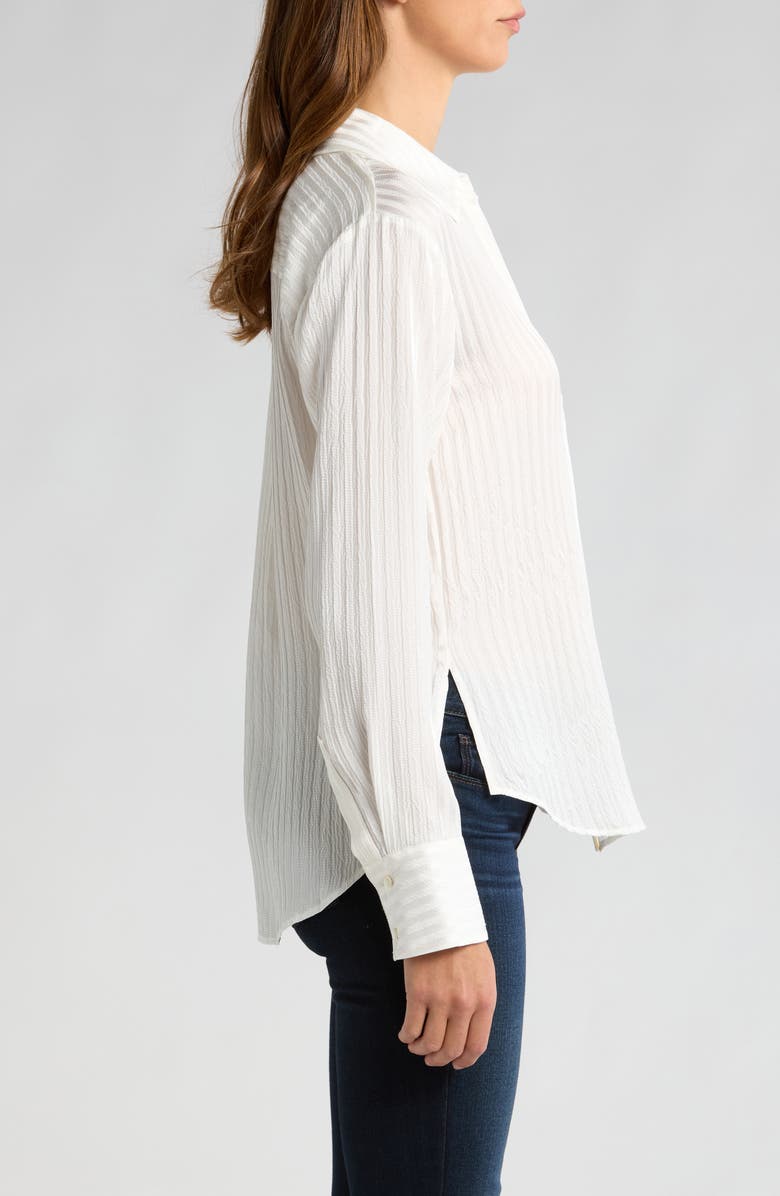 PAIGE Kelyn Textured Stripe Silk Button-Up Shirt, Alternate, color, White