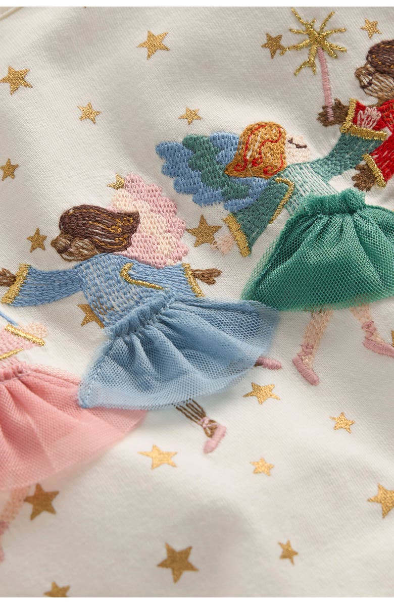 Mini Boden Kids' Frill Sleeve Appliqué T-Shirt, Alternate, color, Ivory Fairies