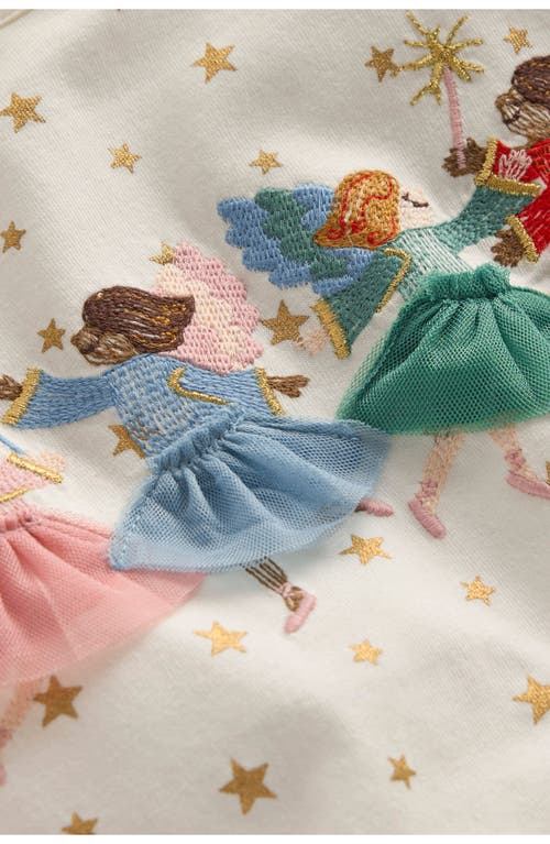 Mini Boden Kids' Frill Sleeve Appliqué T-shirt In White