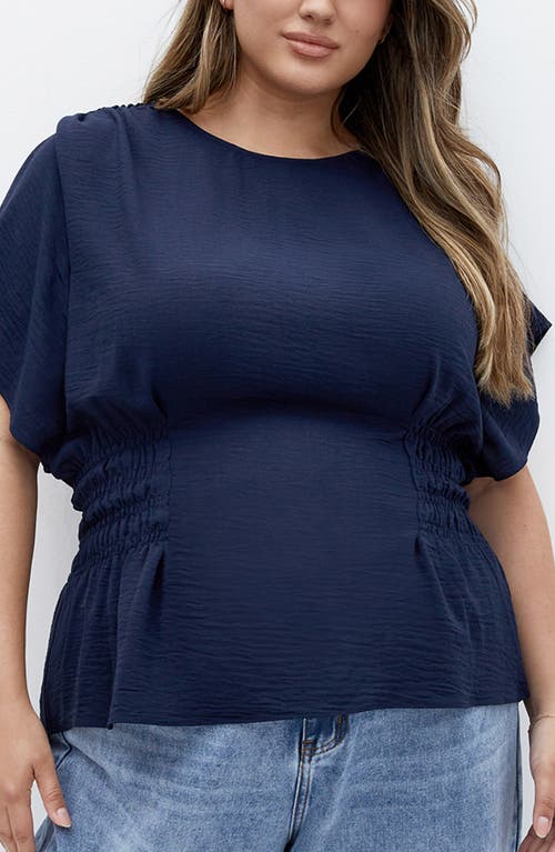 City Chic Cara Peplum Satin Top In Navy