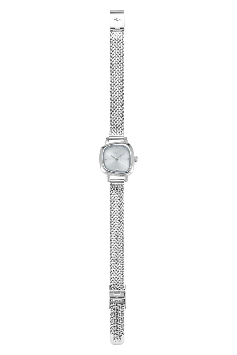 Wavy Case Mesh Strap Watch, Alternate, color, SILVER
