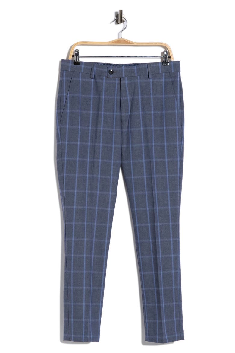 Flat Front Dye Plaid Dress Pants, Alternate, color, HEATHER NAVY