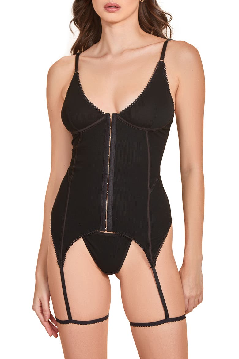 Rib Bustier & Panties Set, Main, color, BLACK