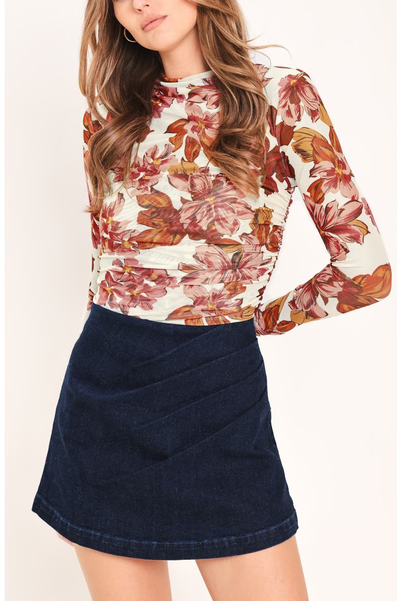 Asymmetric Pleat Denim Skort, Alternate, color, DARK INDIGO