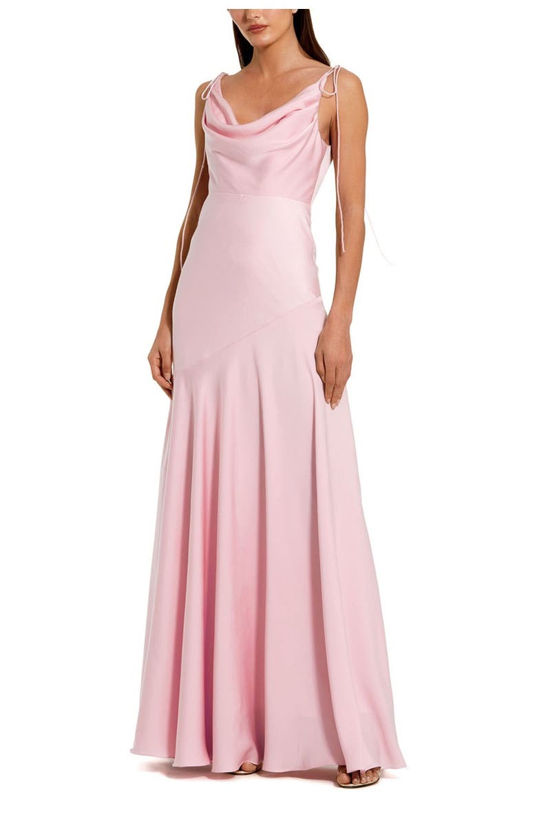 Mac Duggal Charmeuse Cowl Gown With Thin Bow Straps, Main, color, Powder Pink