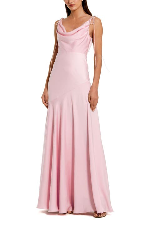 Charmeuse Cowl Gown With Thin Bow Straps