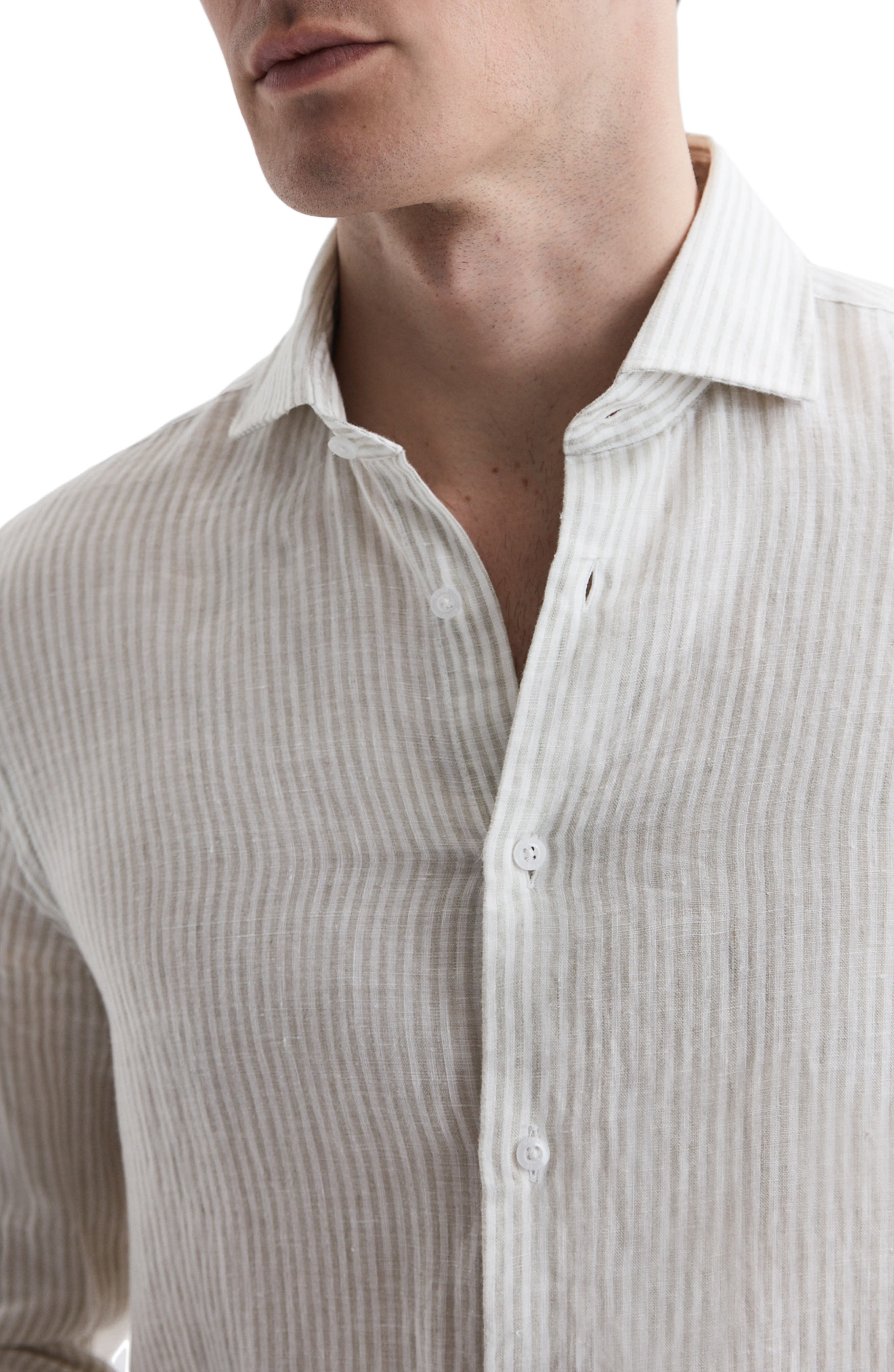 Reiss Ruban Stripe Linen Button-Up Shirt (Men) | Nordstromrack