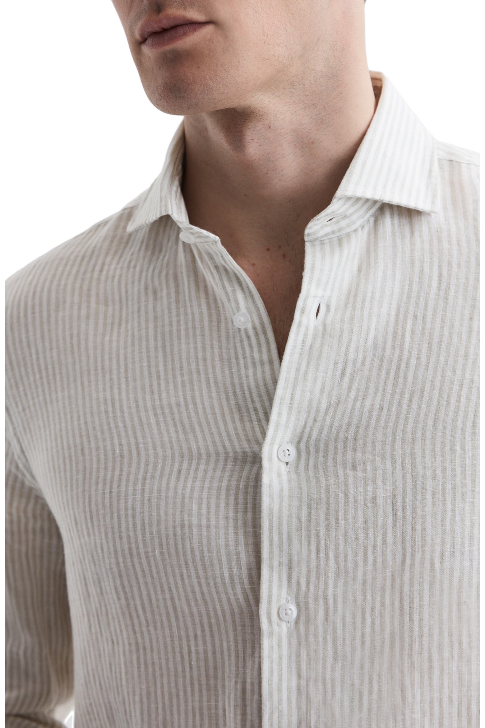 Linen Rack Card Reiss Ruban Stripe Linen Button-Up Shirt (Men) | Nordstromrack