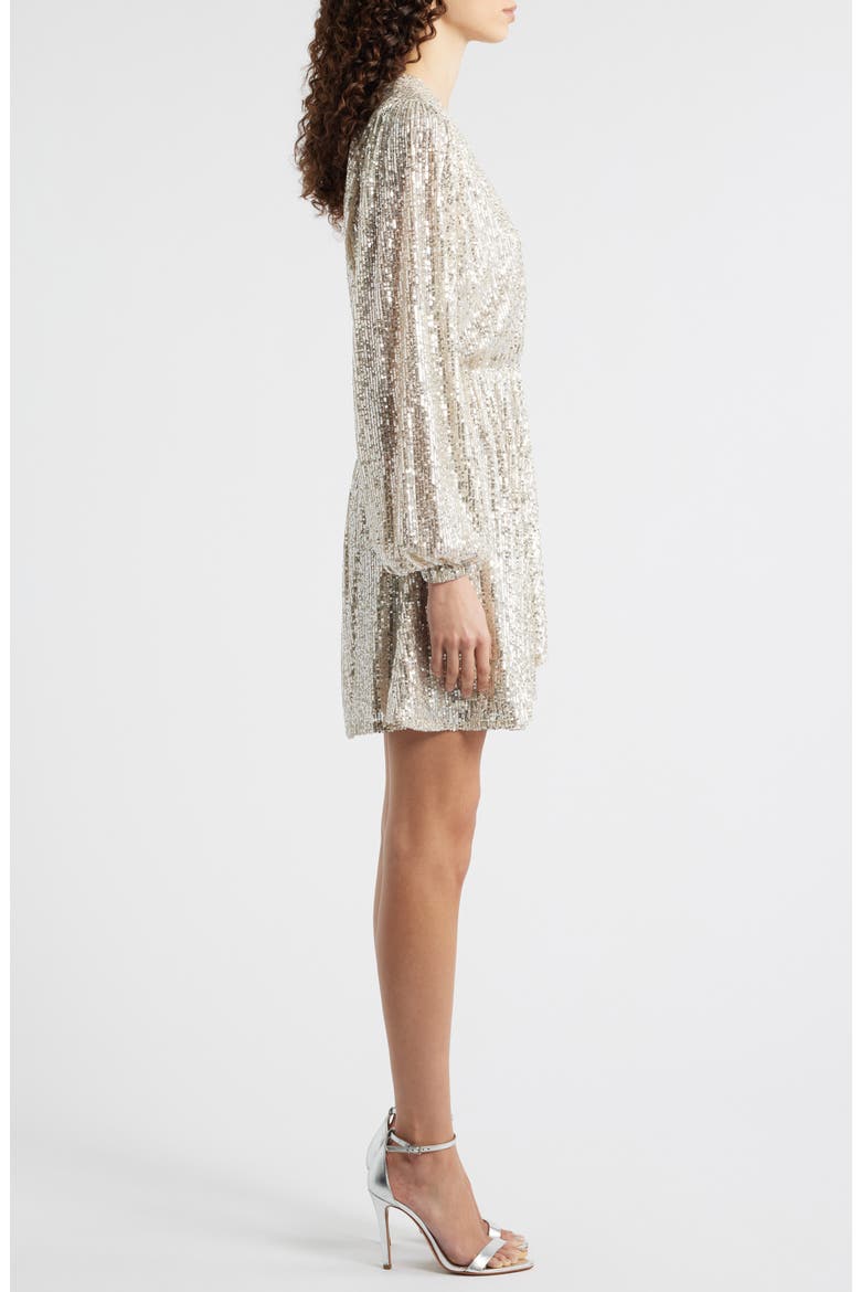 Dillio Sequin Mesh Long Sleeve Cocktail Dress, Alternate, color, OPEN BGE