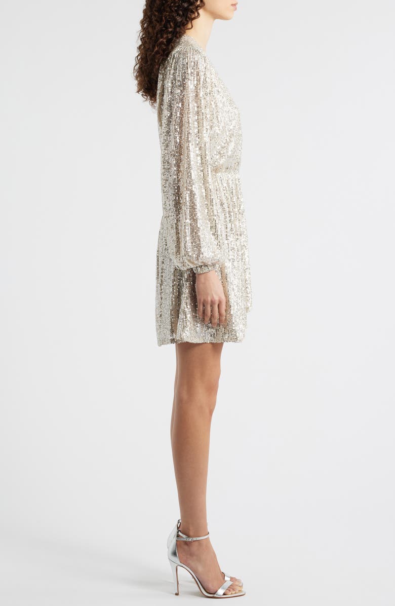 BOSS Dillio Sequin Mesh Long Sleeve Cocktail Dress, Alternate, color, Open Bge