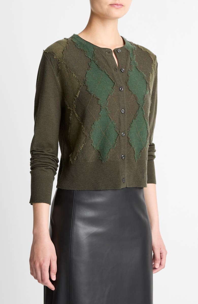Vince Hand Cut Argyle Cardigan, Alternate, color, Herba/Forest/Verde