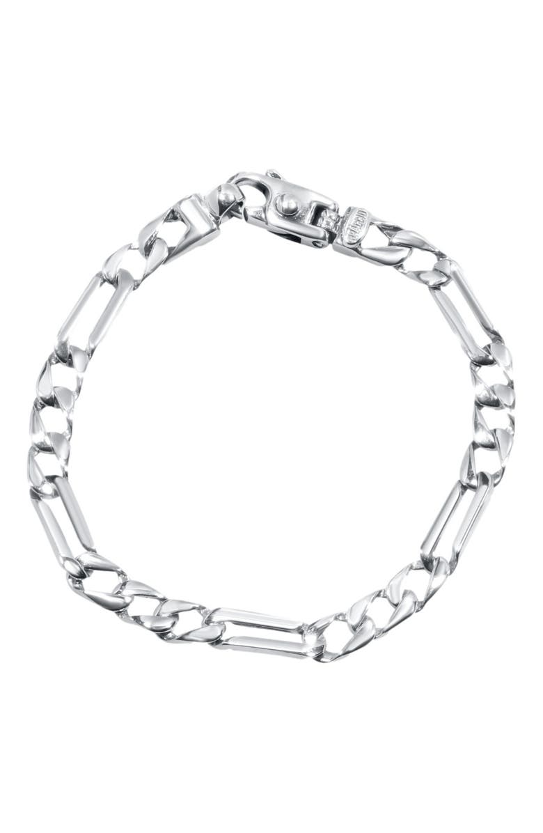 Bliss Diamond Men's Figaro Link Heavy Platinum 31.6 Grams 6.5mm Bracelet 8.5", Main, color, 