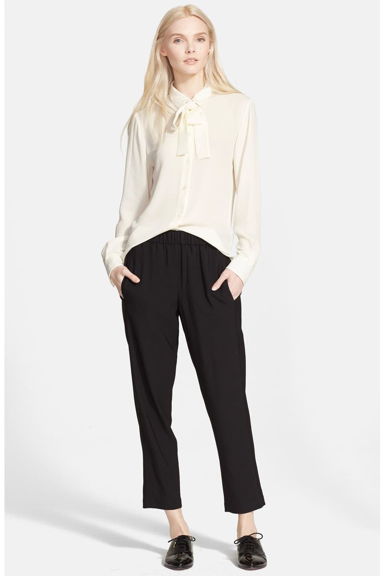 'Emmanuelle' Tie Front Silk Blouse, Alternate, color, IVORY