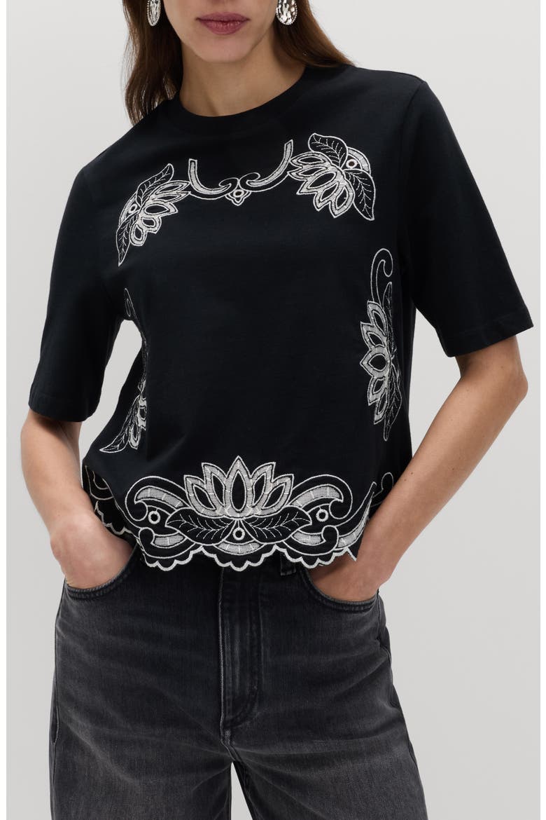 Pretty Cutwork Jersey T-Shirt, Alternate, color, BLACK