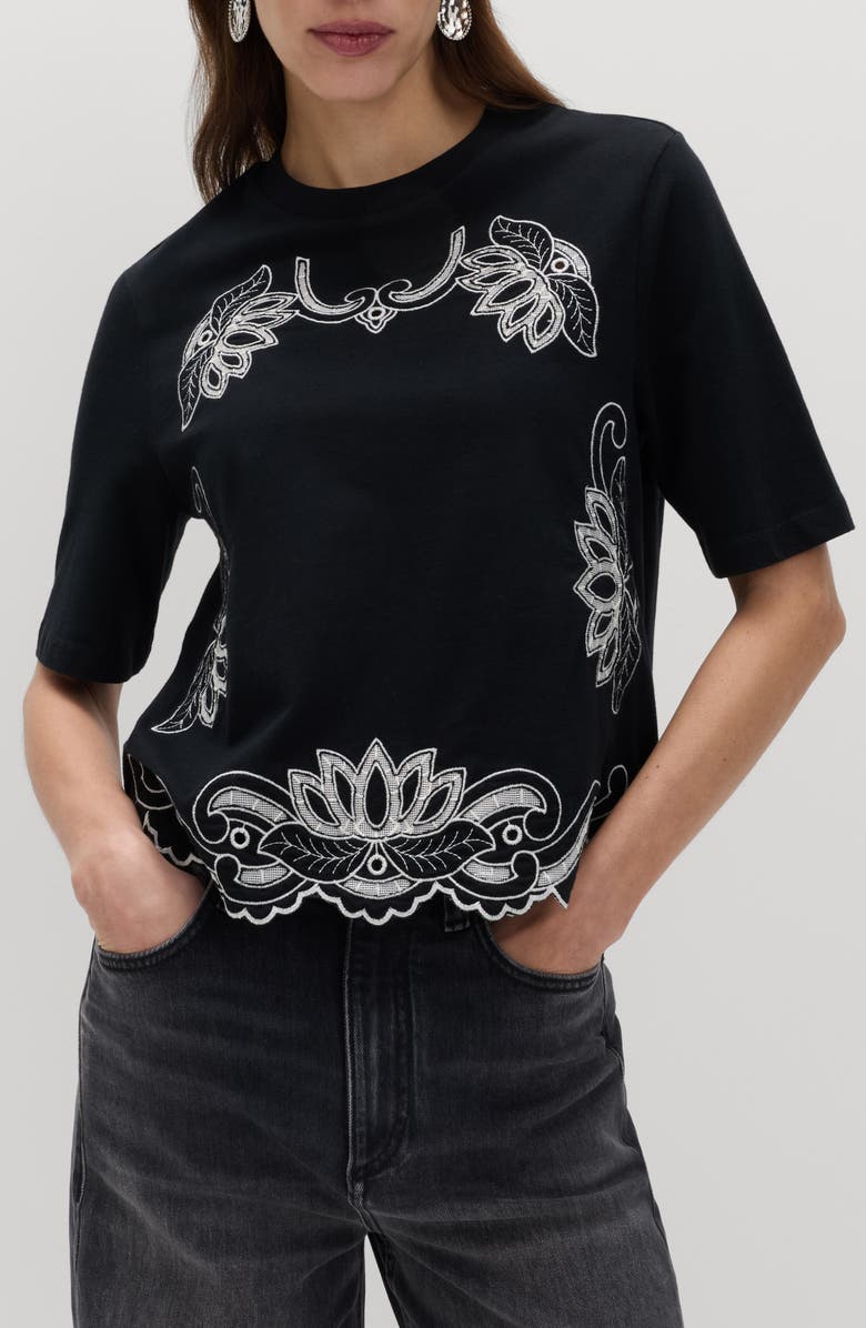 PER UNA BY M&S Pretty Cutwork Jersey T-Shirt, Alternate, color, Black