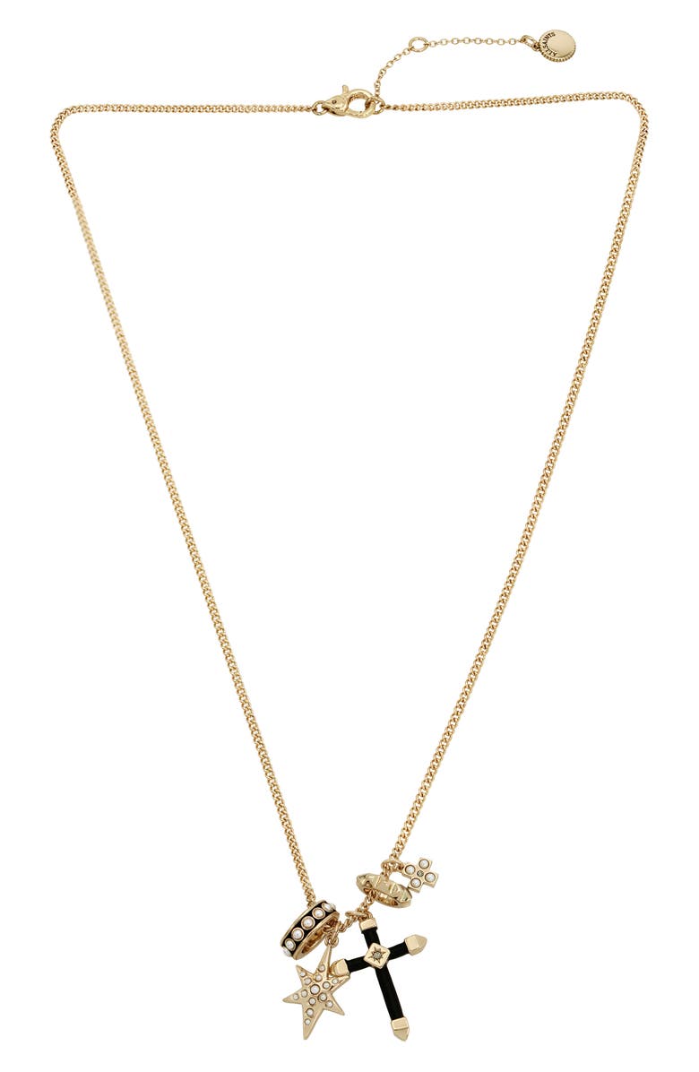 AllSaints Resin Faux Pearl Charm Cluster Pendant Necklace, Main, color, Gold