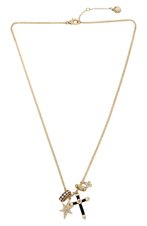 Resin Faux Pearl Charm Cluster Pendant Necklace