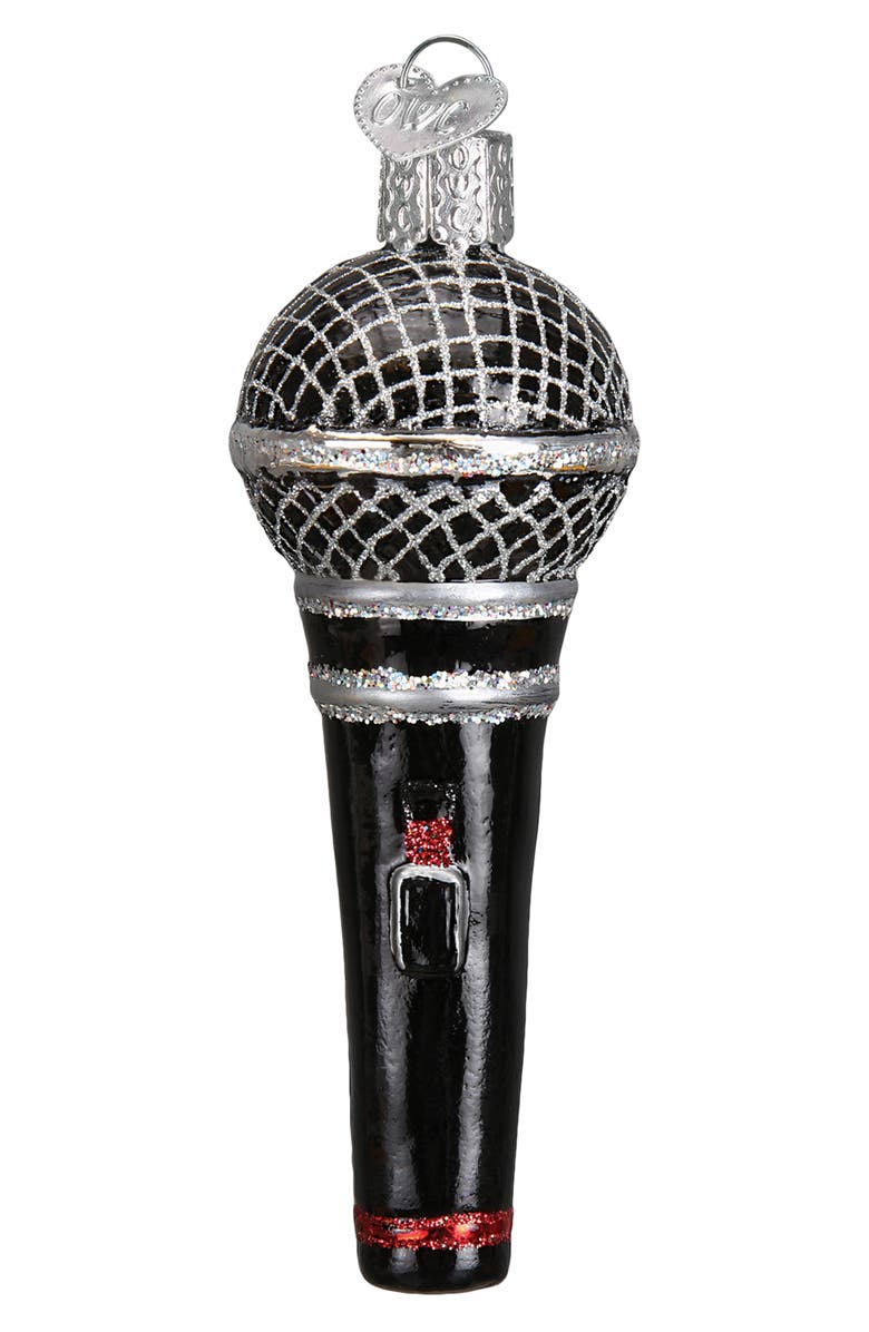 Old World Christmas Microphone Glass Ornament, Main, color, Black/ Silver