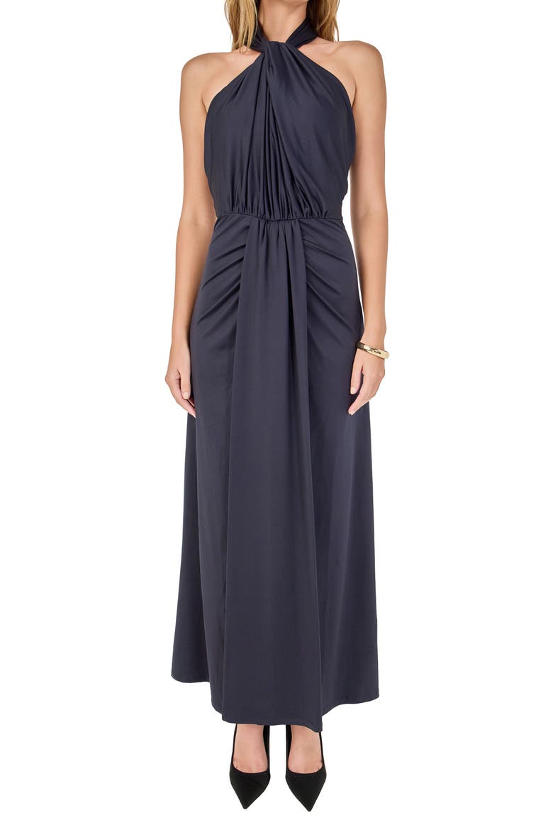 Draped Halter Maxi Dress, Alternate, color, NAVY