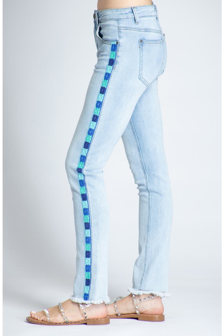 Emma Embroidered Frayed Skinny Jeans, Alternate, color, LIGHT INDIGO