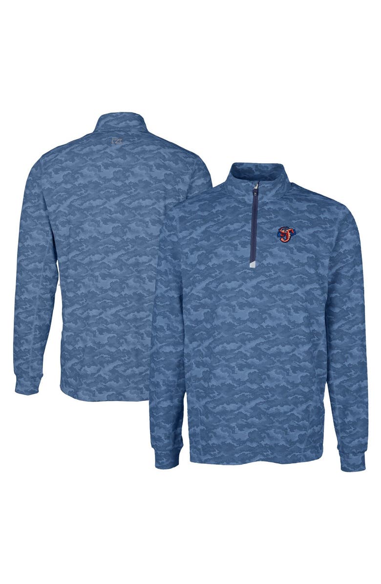 Cutter & Buck Men's Cutter & Buck  Navy Jacksonville Jumbo Shrimp Big & Tall Traverse Camo Print Stretch Quarter-Zip Pullover Top, Main, color, 