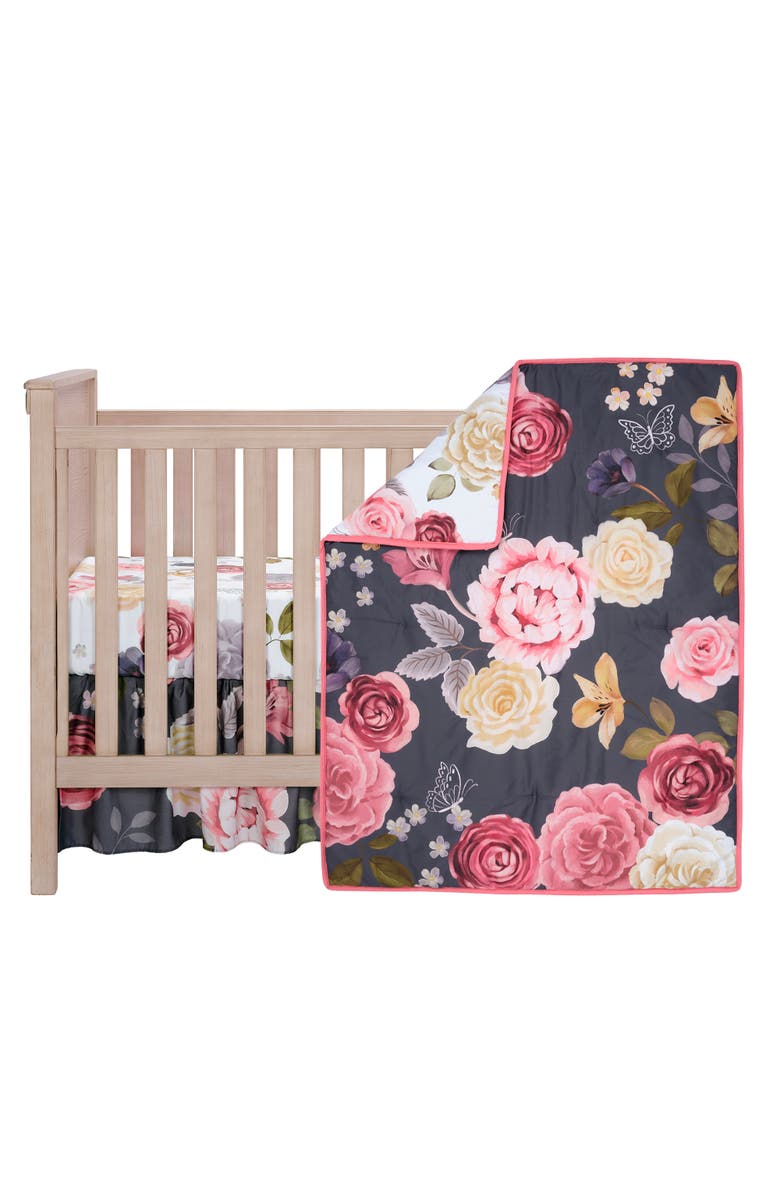 Lambs & Ivy Secret Garden Luxury Floral 3-Piece Cotton Sateen Crib Bedding Set, Main, color, 