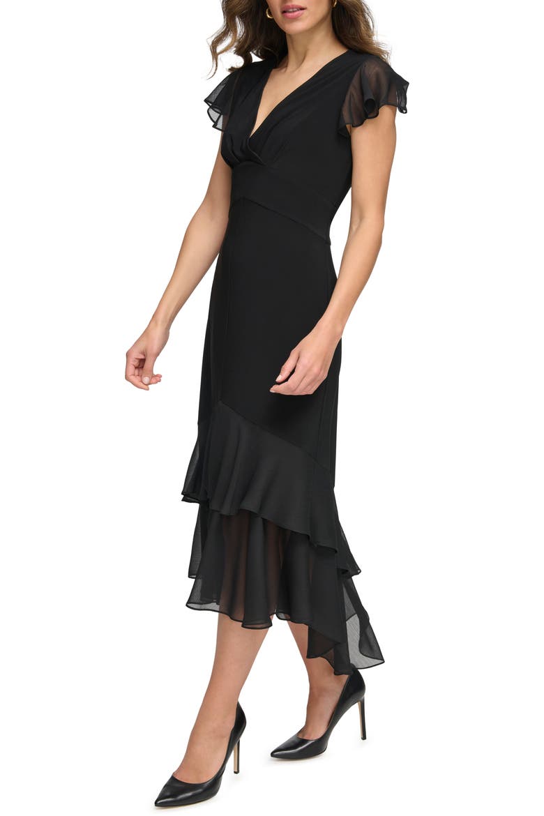 Mixed Media High-Low Dress, Alternate, color, BLACK