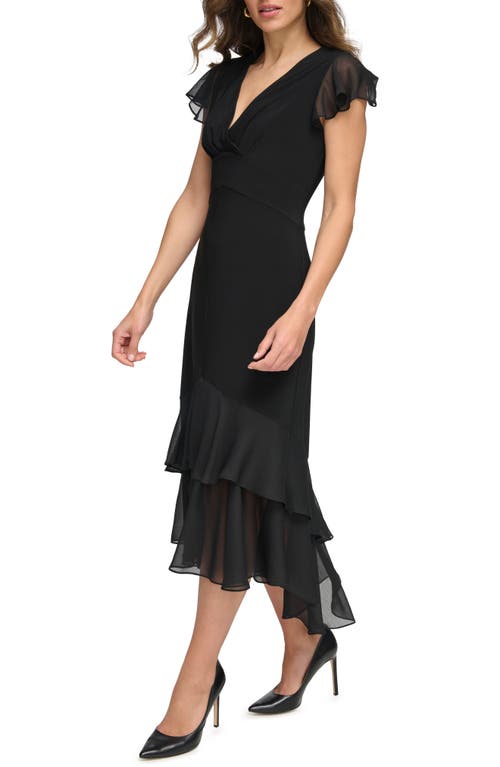 Tommy Hilfiger Mixed Media High-low Dress In Black
