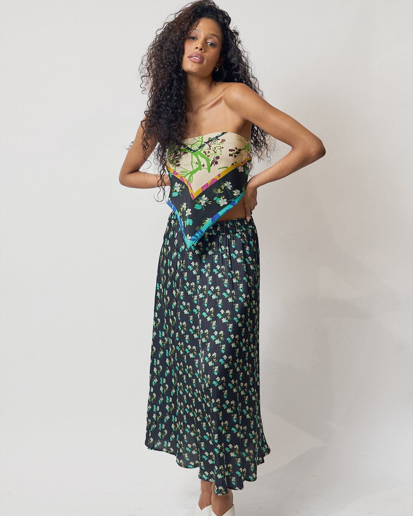 "Beach Blossom" Satin Midi Skirt - image 2