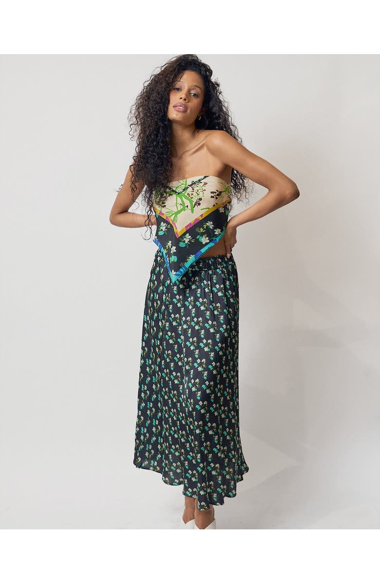 Lost Pattern NYC "Beach Blossom" Satin Midi Skirt, Alternate, color, Black