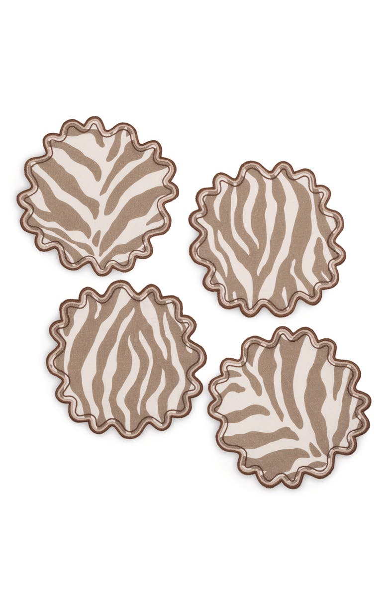 Matouk Regine Set of 4 Linen Zebra Stripe Linen Cocktail Napkins, Main, color, Coconut