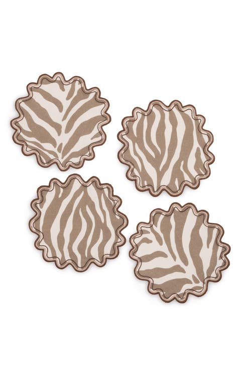 Regine Set of 4 Linen Zebra Stripe Linen Cocktail Napkins