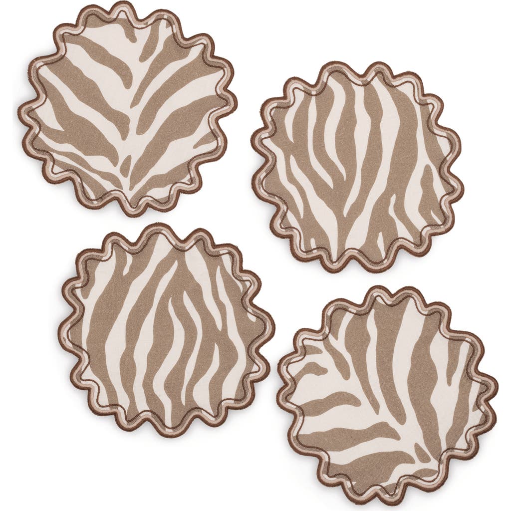 Matouk Regine Set Of 4 Linen Zebra Stripe Linen Cocktail Napkins In Brown