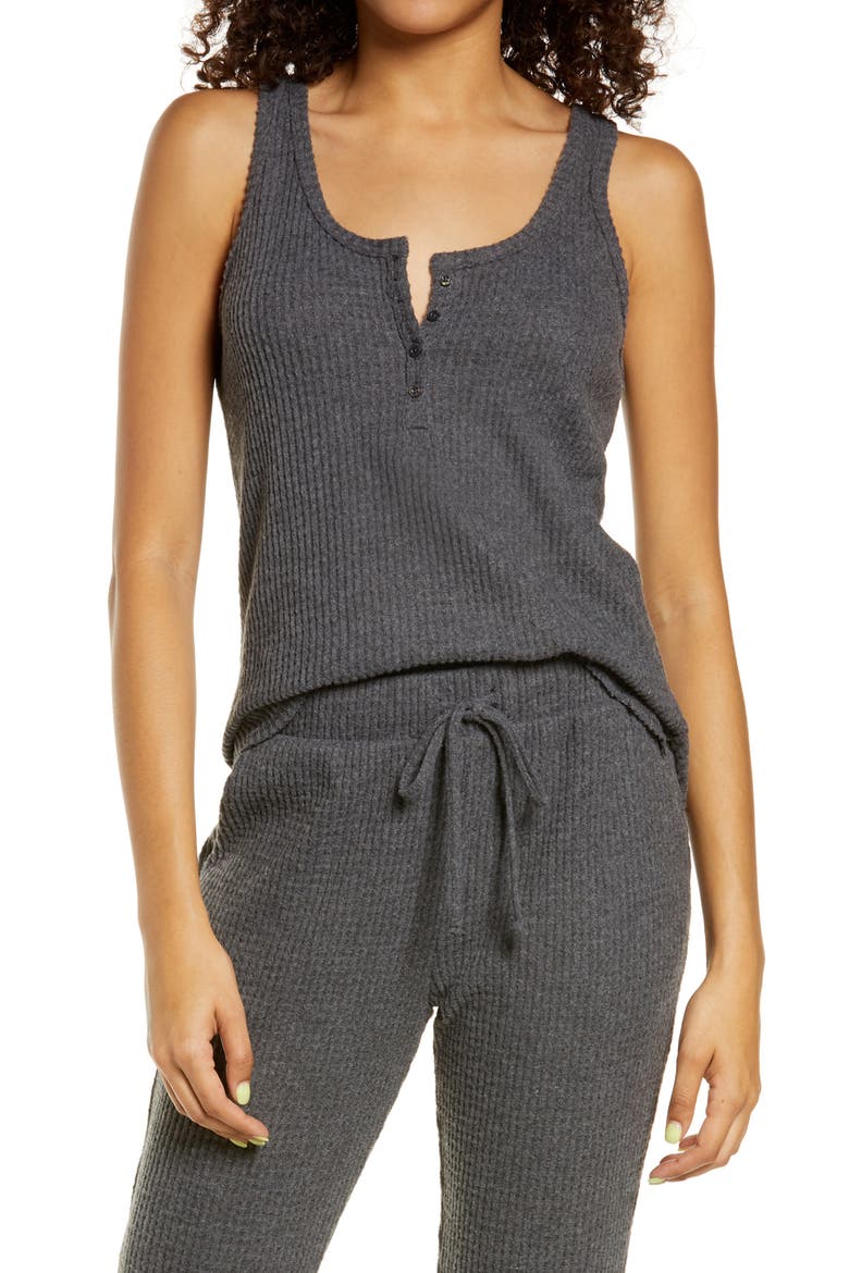 Waffle Knit Henley Tank, Main, color, CHARCOAL