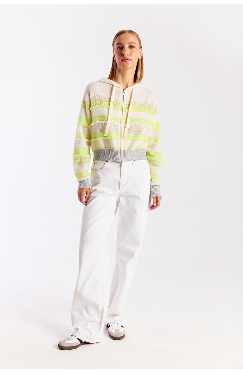 Brodie Pure Cashmere Handbag Stripe 100% Cashmere Hoodie, Alternate, color, Neon Yellow, Super Grey