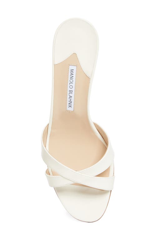 Manolo Blahnik Patent Leather Crisscross Slide Sandals In Light Cream