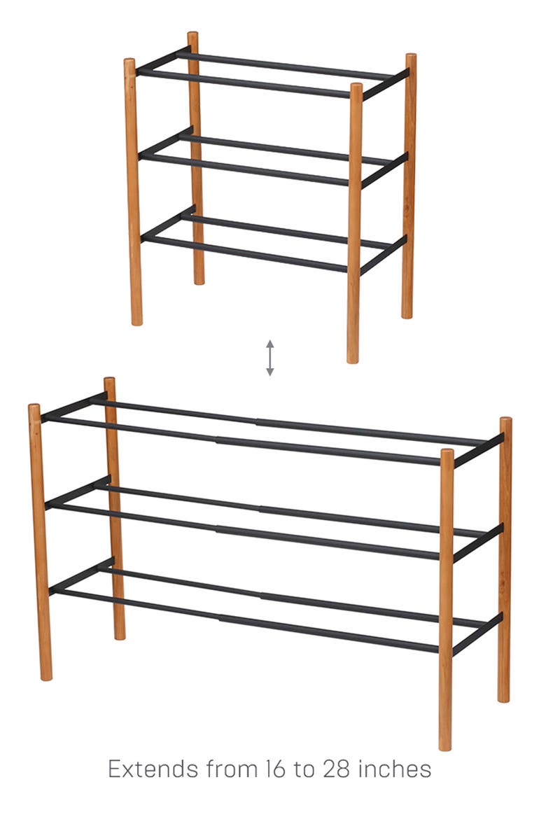 Expandable 3-Tier Shoe Rack, Alternate, color, BLACK