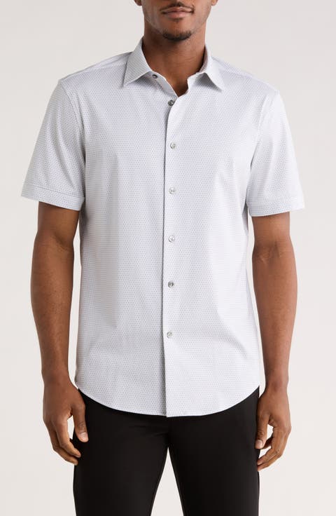 Dot Short Sleeve Woven Button-Up Shirt