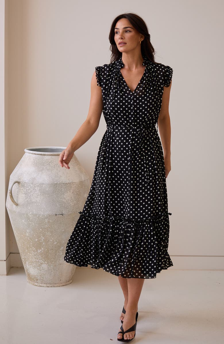 Brave+True Broadway Cap Sleeve Tiered Midi Dress, Alternate, color, Polka Dot