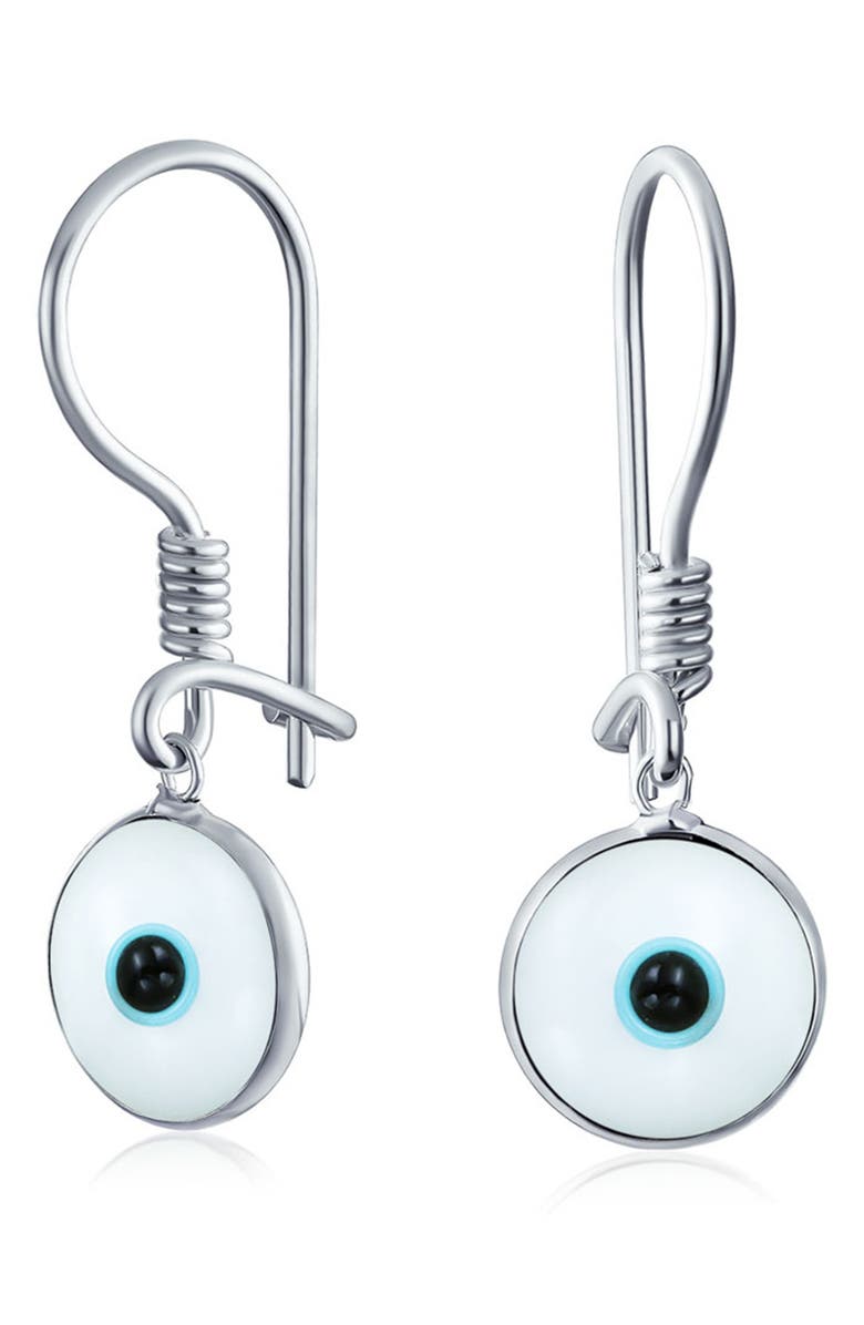 BLING JEWELRY Sterling Silver Evil Eye Drop Earrings, Alternate, color, White