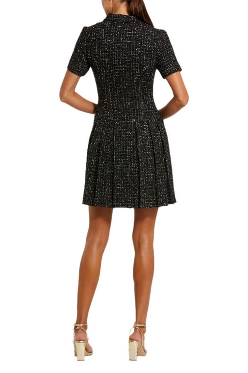 Mac Duggal Short Sleeve V-neck Tweed Blazer Mini Dress In Black