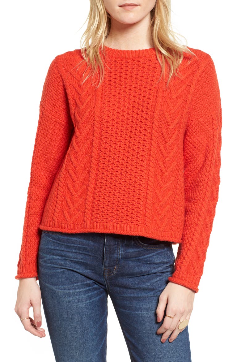 Cable Knit Pullover Sweater, Main, color, BRIGHT POPPY